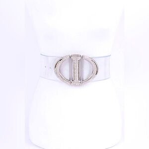 Silver & Rhinestone Buckle Clear PVC Statement Belt